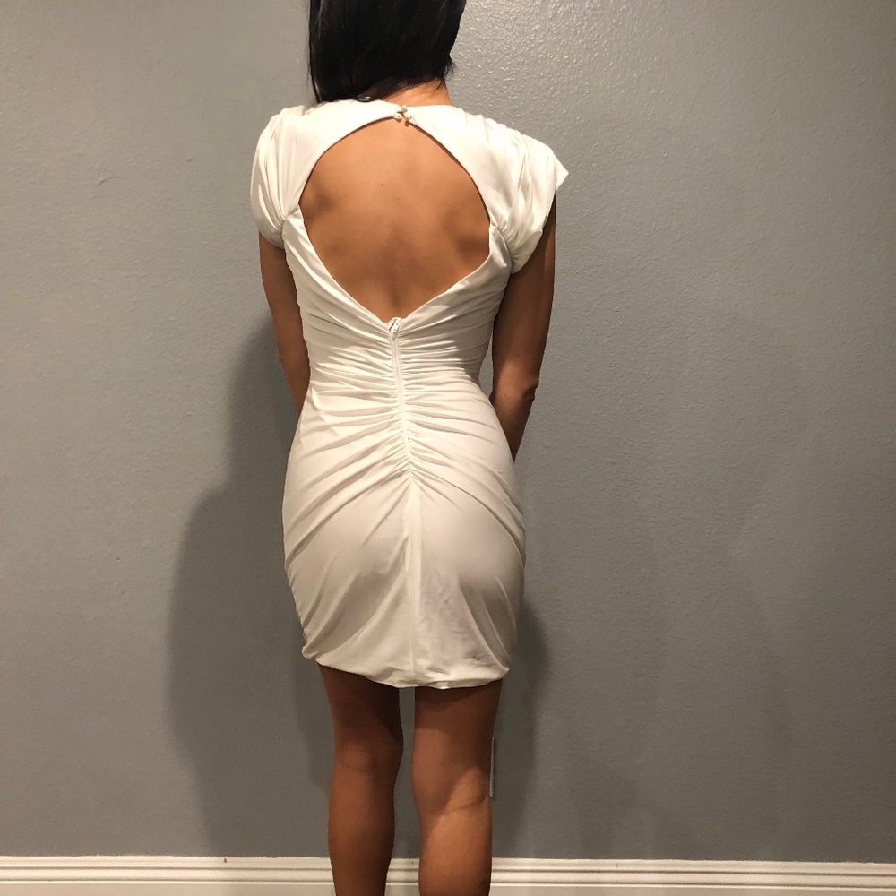 WHITE DRESS WITH ROUCHING DETAIL AND SEQUINS - Picture 2 of 2